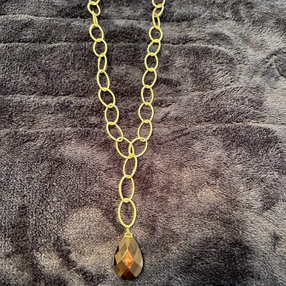 NWOT! Gold Chain Necklace w/Amber Stone ~ 18" fully extended - Picture 1 of 1